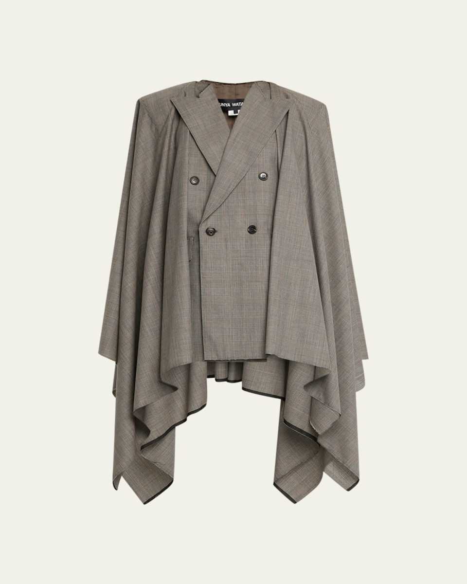Glen Check Double-Breast Cape Blazer